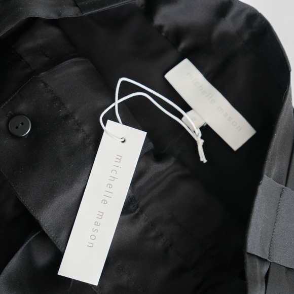 NWT MICHELLE MASON Belted Slim Black Silk Pants​ - Picture 7 of 8